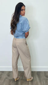 Ferro Beige Pinstripe Pants - PRINZZESA BOUTIQUE