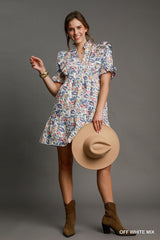 Reilly Off White Floral Print Dress - PRINZZESA BOUTIQUE