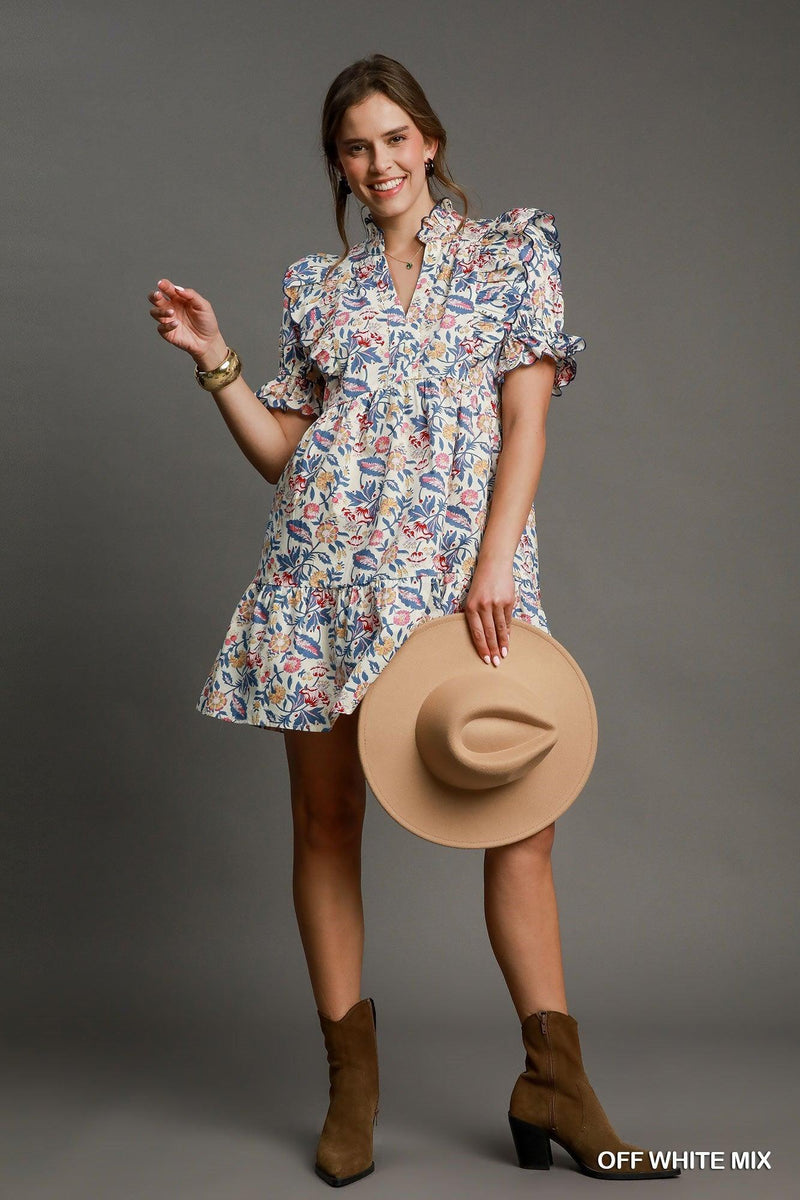 Reilly Off White Floral Print Dress - PRINZZESA BOUTIQUE