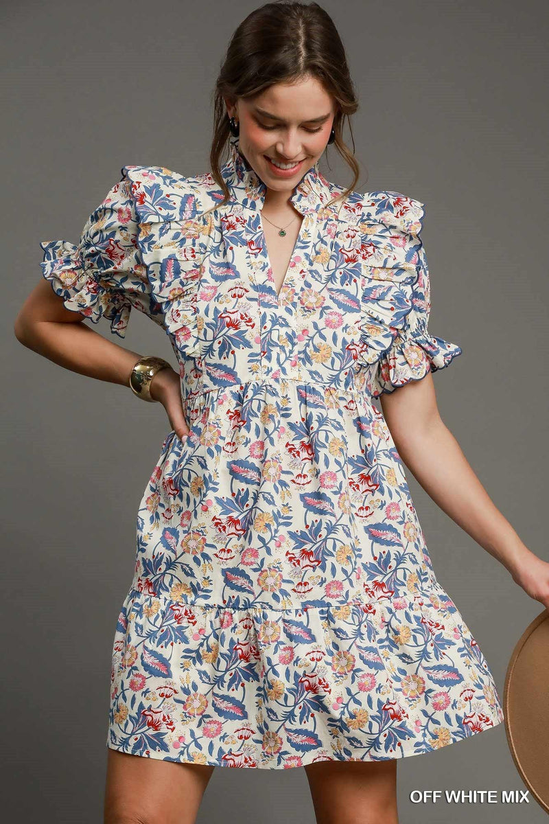 Reilly Off White Floral Print Dress - PRINZZESA BOUTIQUE