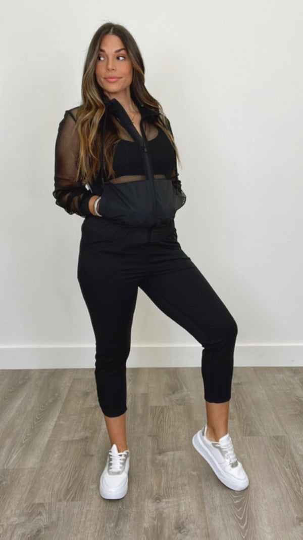 Athleisure Joggers with Curved Notch Hem Black