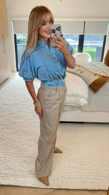 Ferro Beige Pinstripe Pants - PRINZZESA BOUTIQUE