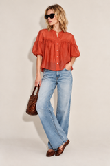 Puff Sleeve Italian Blouse in Orange