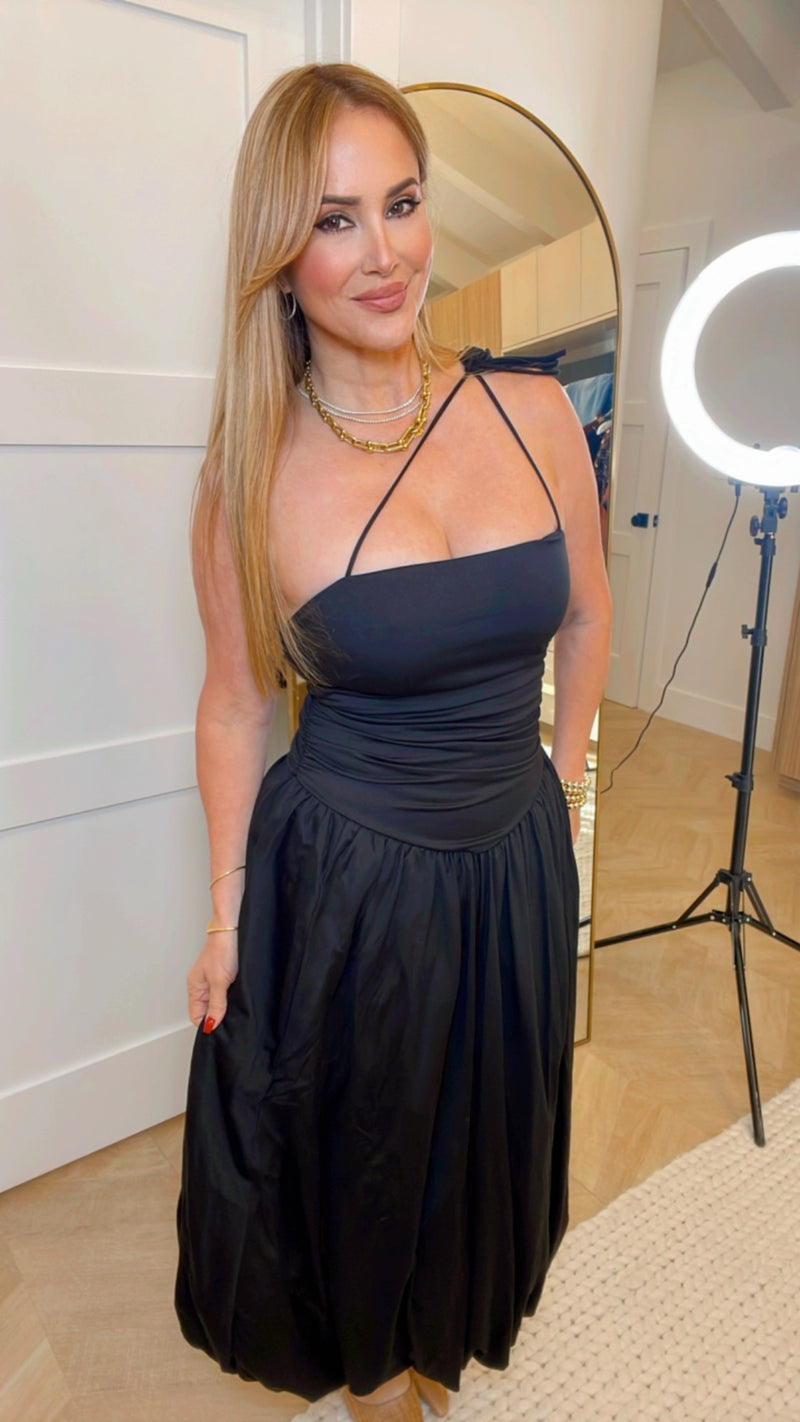 Veronica Black Midi Balloon Dress