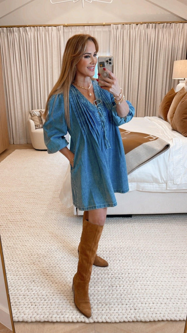 Kailey Medium Wash Denim Dress - PRINZZESA BOUTIQUE