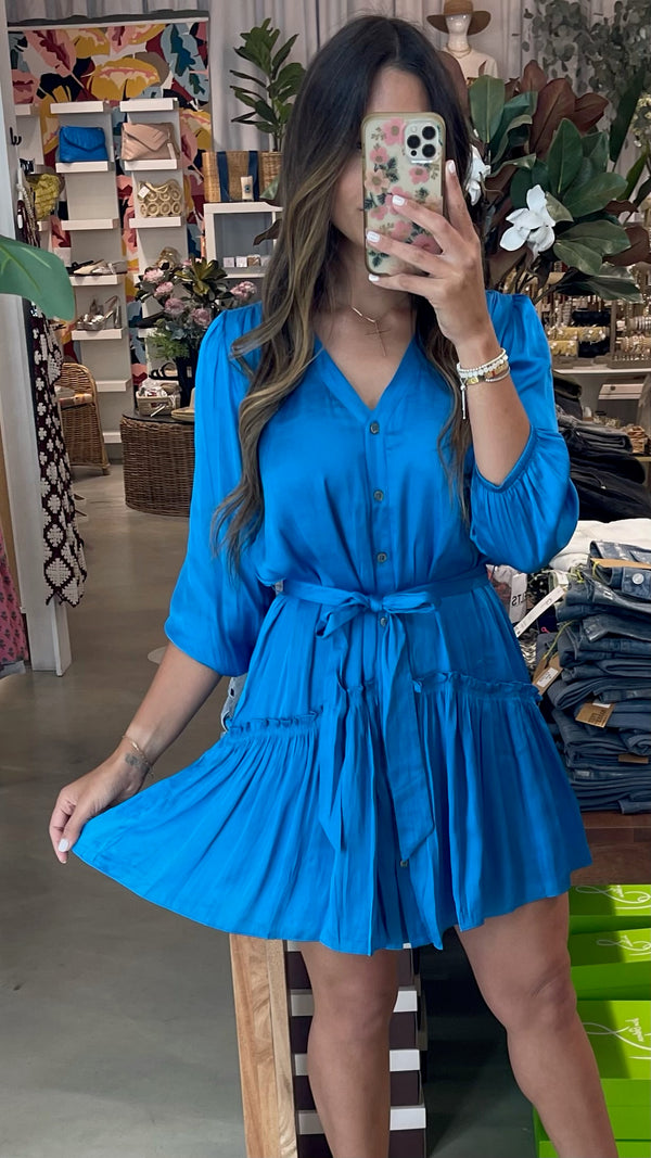 Aqua Blue V-Neck Mini Dress