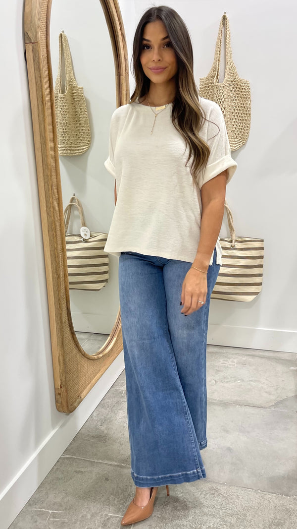 Lala White Dolman Sleeve Top