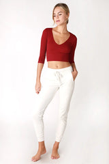 Cartagena Ribbed 3/4 Sleeve V Neck Crop Top - PRINZZESA BOUTIQUE