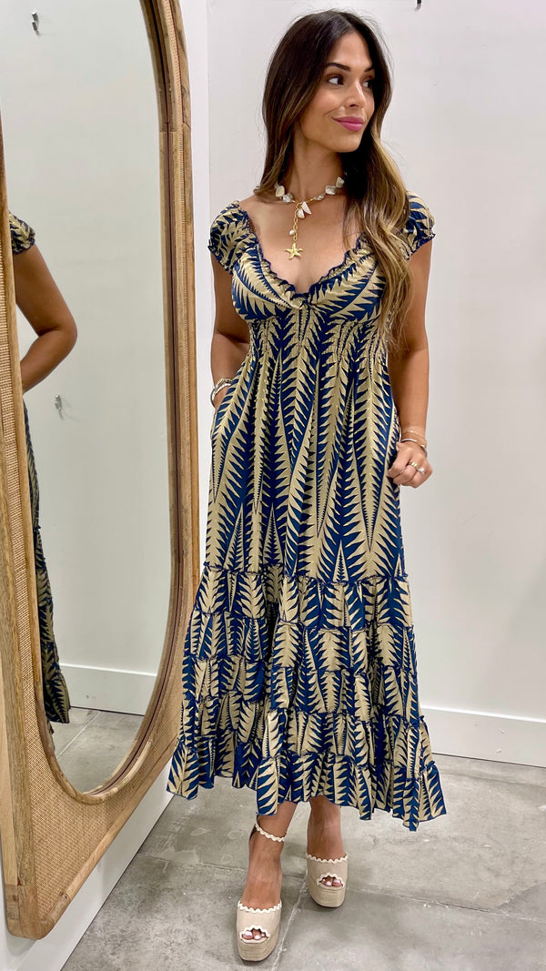 Cinzia Golden Blue Dress