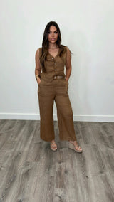 Belted Lino Pants from Italy Brown