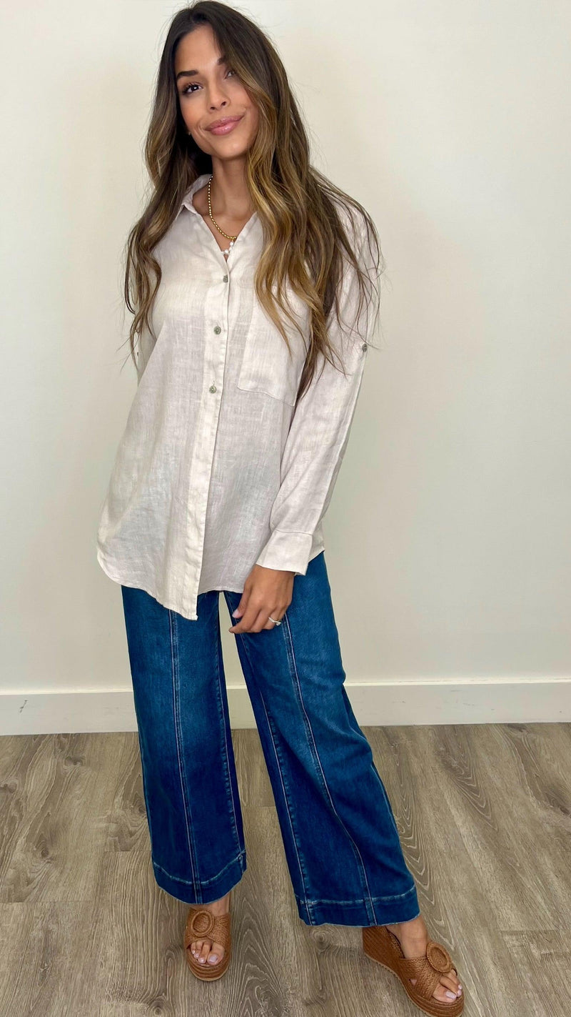 Lucia Linen Button Up Top - PRINZZESA BOUTIQUE