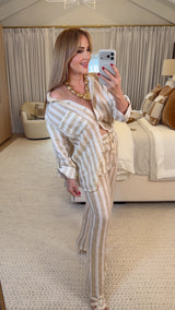 Taupe Linen Striped Set