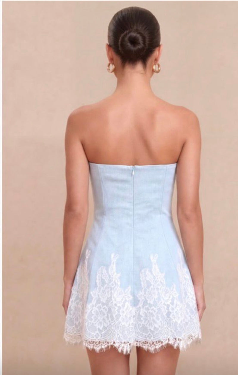 Light Blue with White Lace Edge Mini Dress