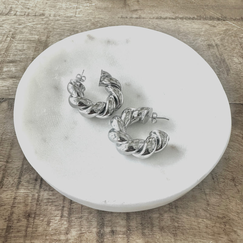 Twisted Chunky Silver Hoops - PRINZZESA BOUTIQUE
