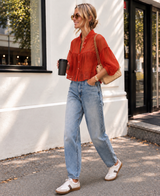 Puff Sleeve Italian Blouse in Orange