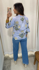 Cici Blue Floral Blouse