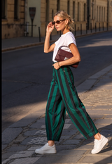 Navy and Green Barrel Stripe Ankle Pants