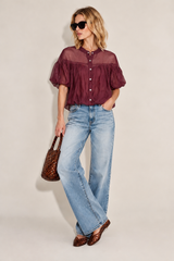 Puff Sleeve Italian Blouse in Wine