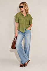 Button Down Italian Blouse in Green
