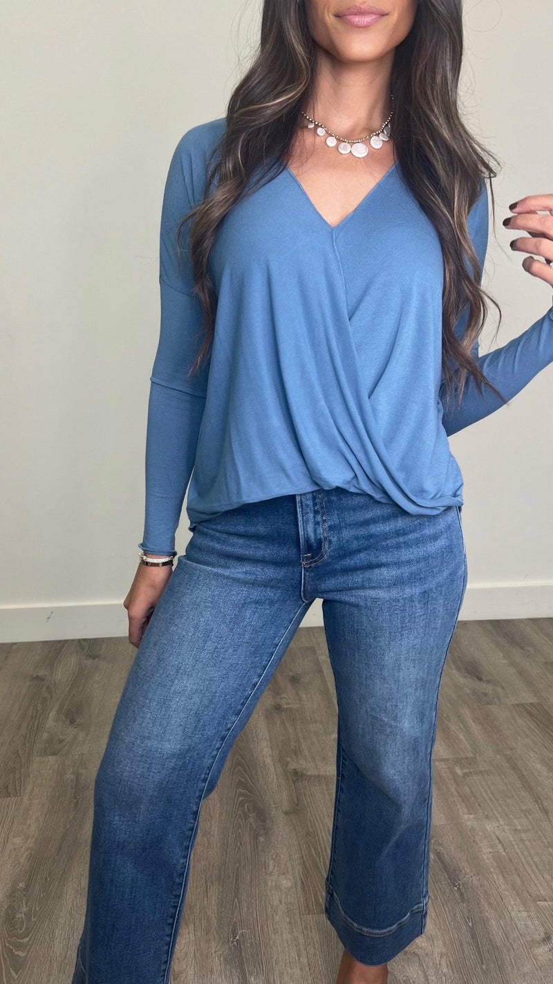 Indra Gray Blue Blouse - PRINZZESA BOUTIQUE