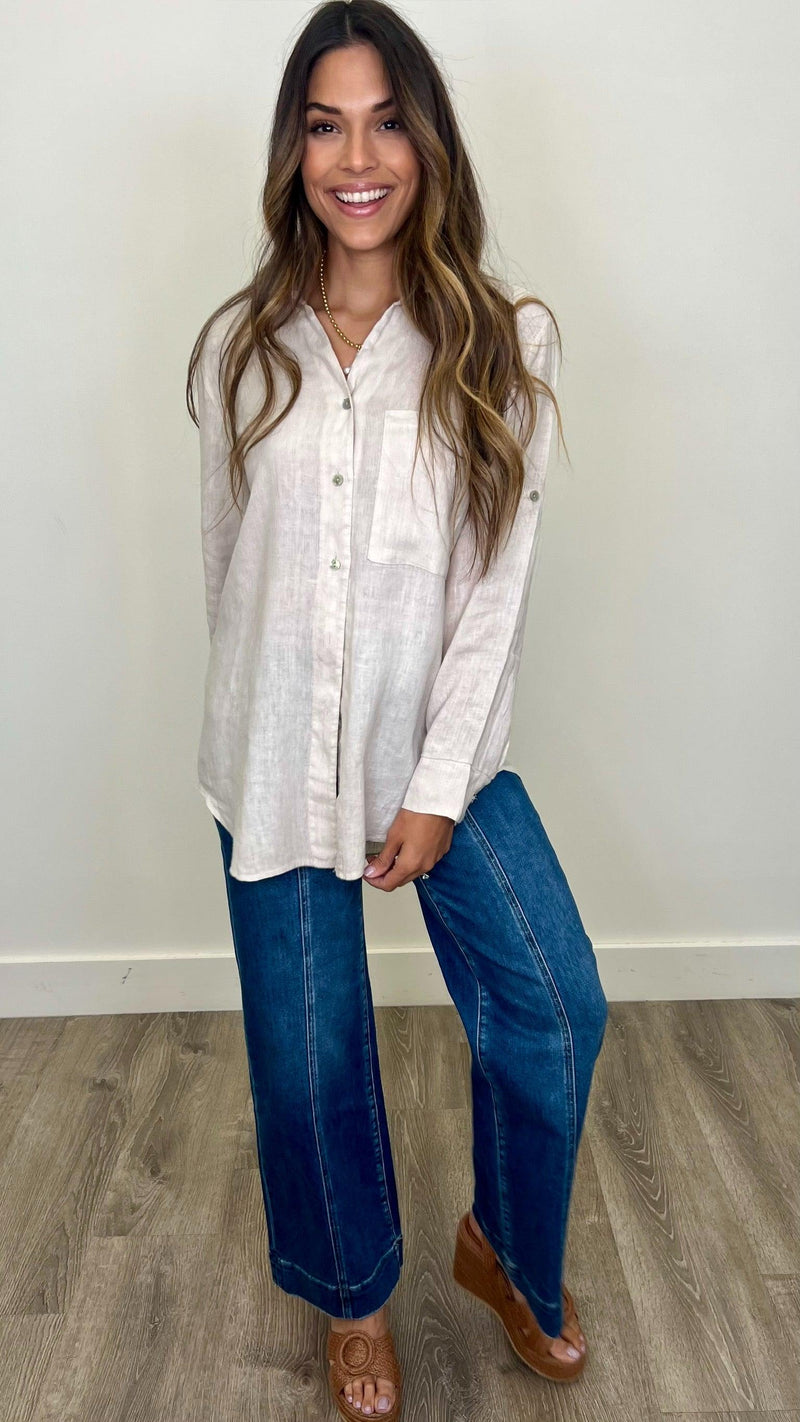 Lucia Linen Button Up Top - PRINZZESA BOUTIQUE