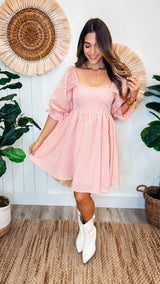 Pink Checkered Babydoll Dress - PRINZZESA BOUTIQUE