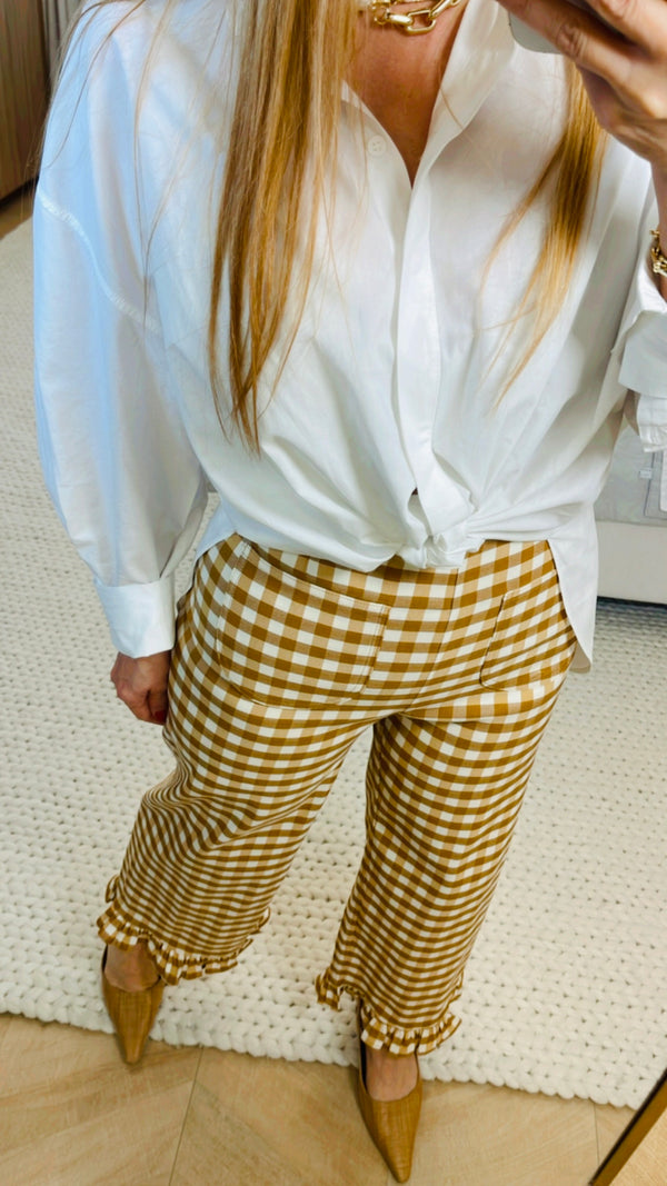Nyra Gingham Ruffle Trim Pants