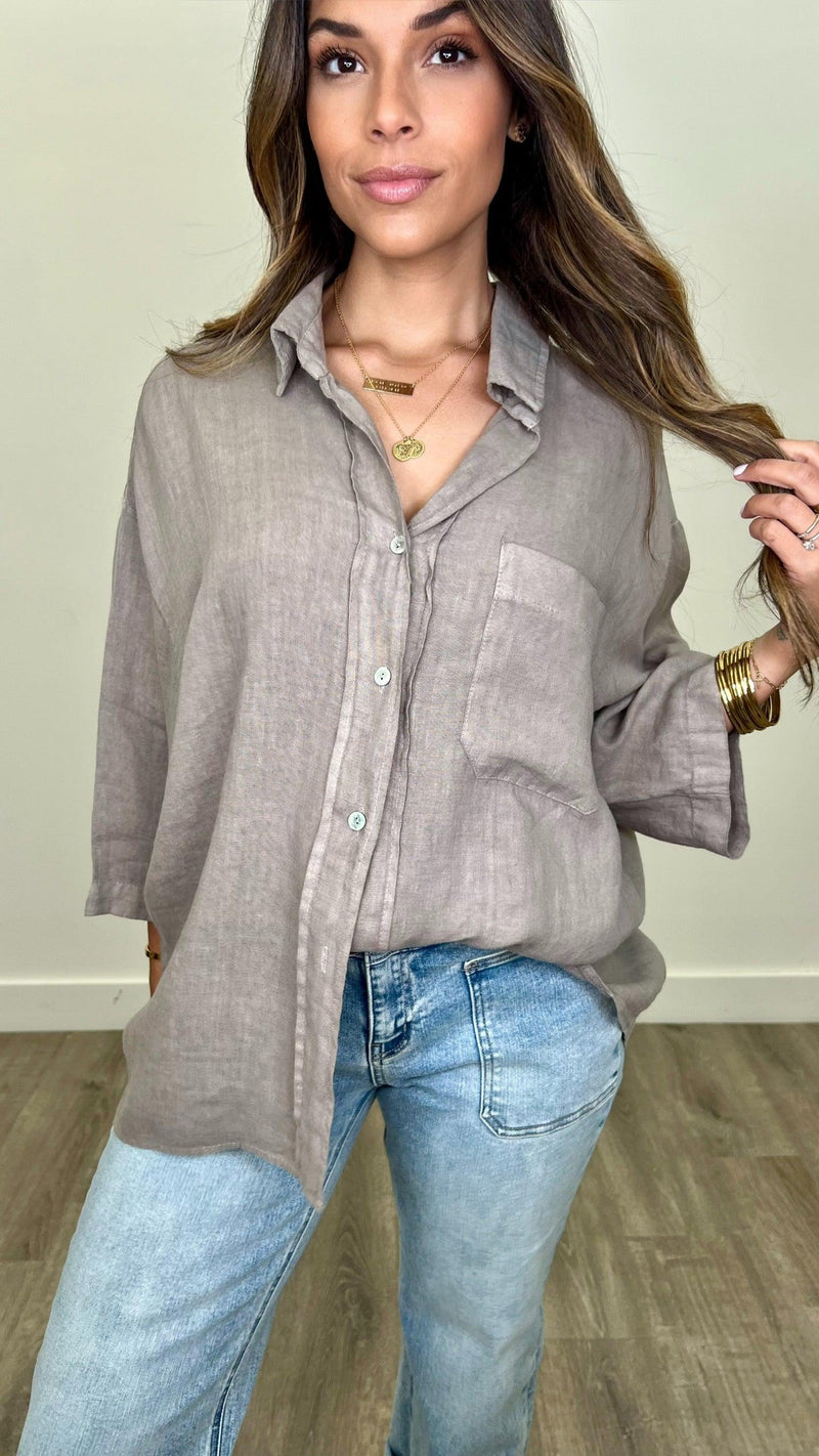 Serafina Linen Button Up Top - PRINZZESA BOUTIQUE