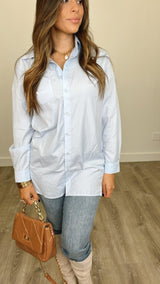 Keep Calm Light Blue Button Down - PRINZZESA BOUTIQUE