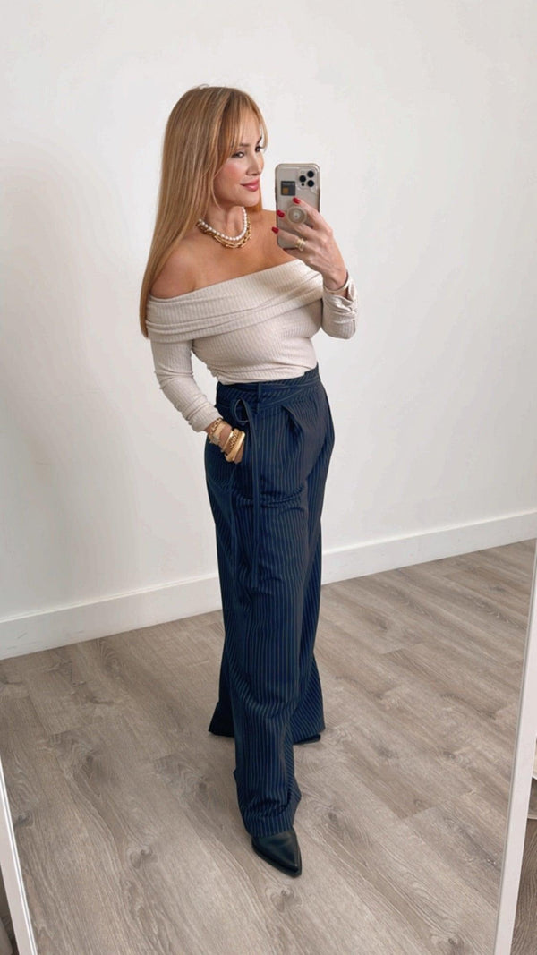 Aurelia Navy Striped Pants - PRINZZESA BOUTIQUE