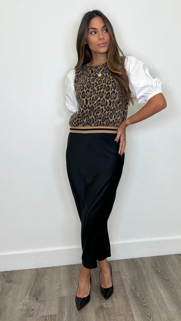 Minerva Black Satin Midi Skirt - PRINZZESA BOUTIQUE