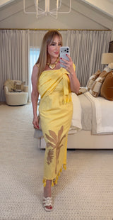 Tropical Palm Embroidered One-Shoulder Tassel Linen Mini