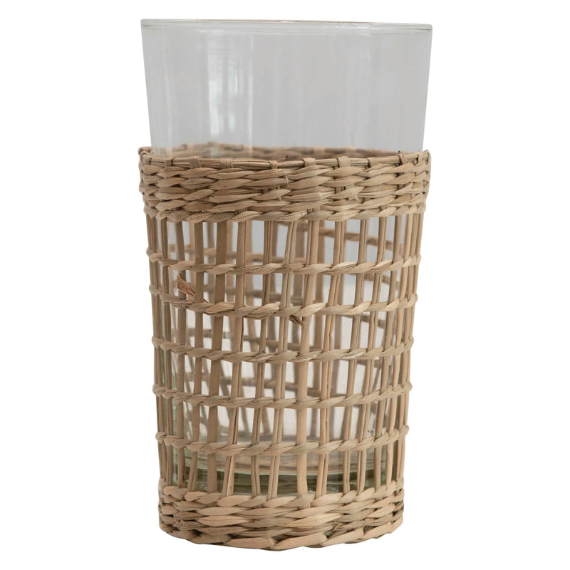 Drinking Glass With Woven Seagrass Sleeve - PRINZZESA BOUTIQUE
