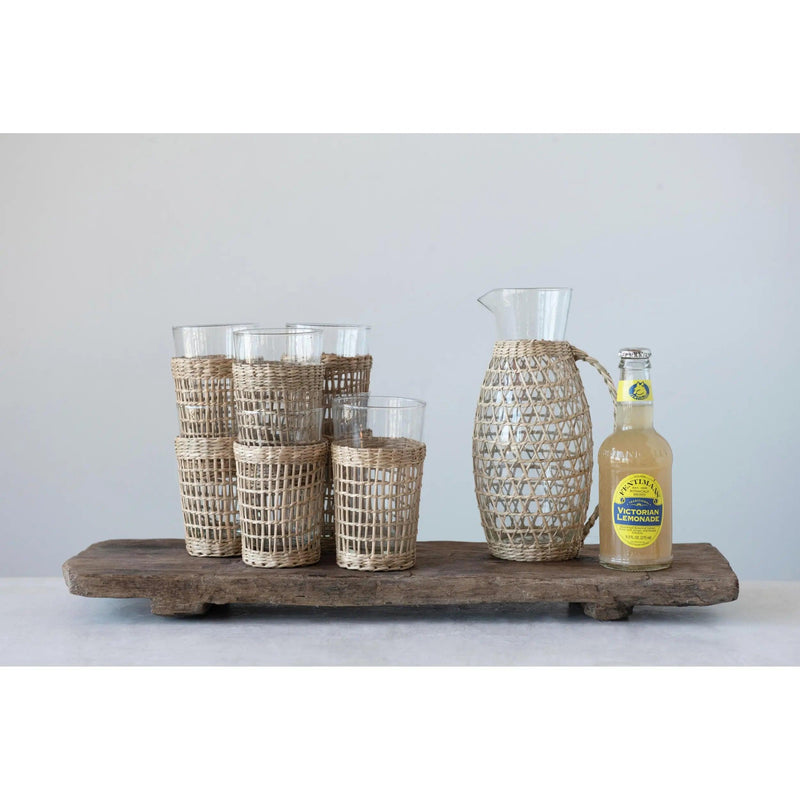 Drinking Glass With Woven Seagrass Sleeve - PRINZZESA BOUTIQUE