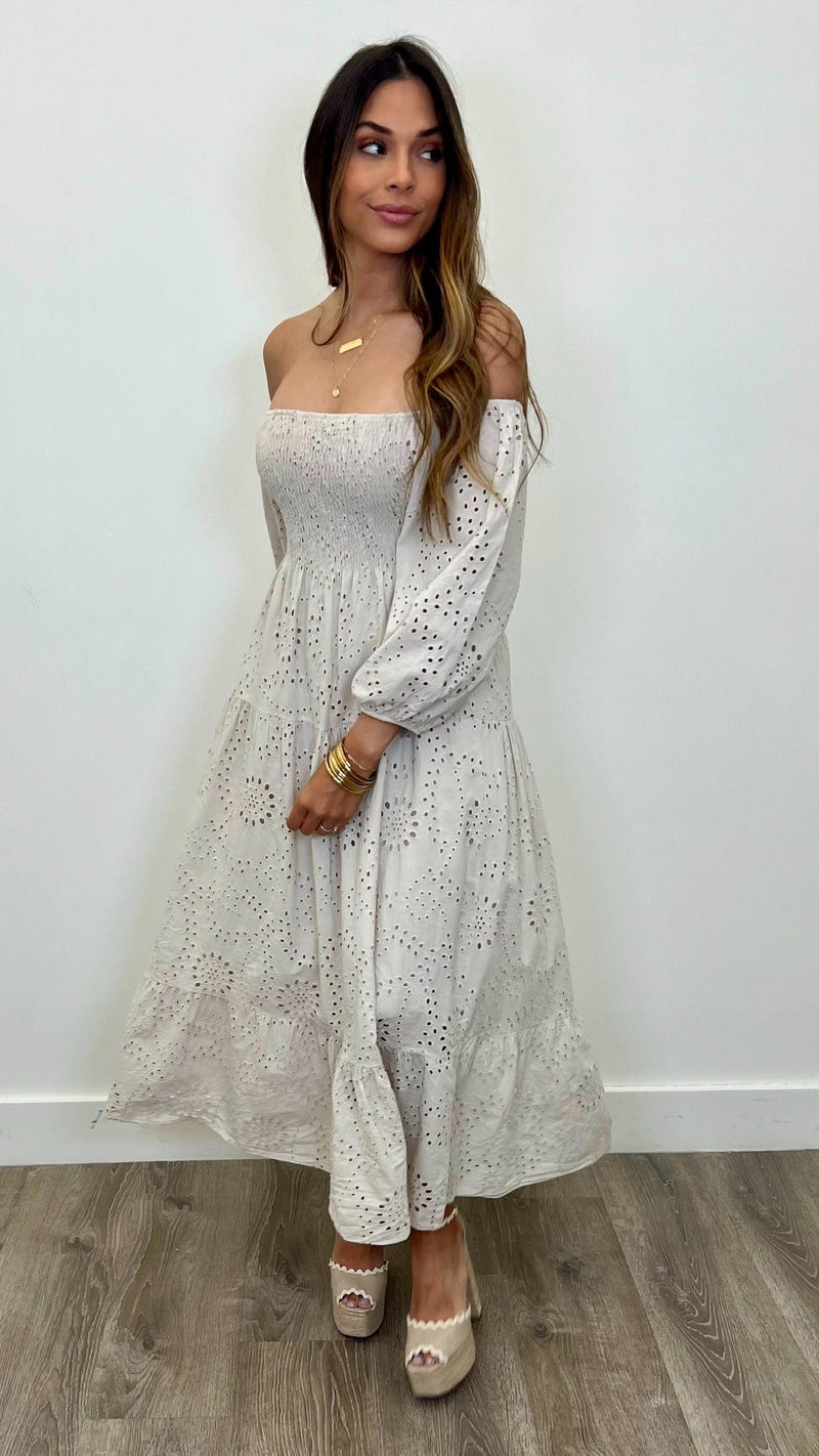 Isabella Eyelet Maxi Dress - PRINZZESA BOUTIQUE
