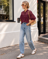 Puff Sleeve Italian Blouse in Wine