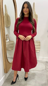 Luxe Harmony Mock Neck Midi Dress Burgundy