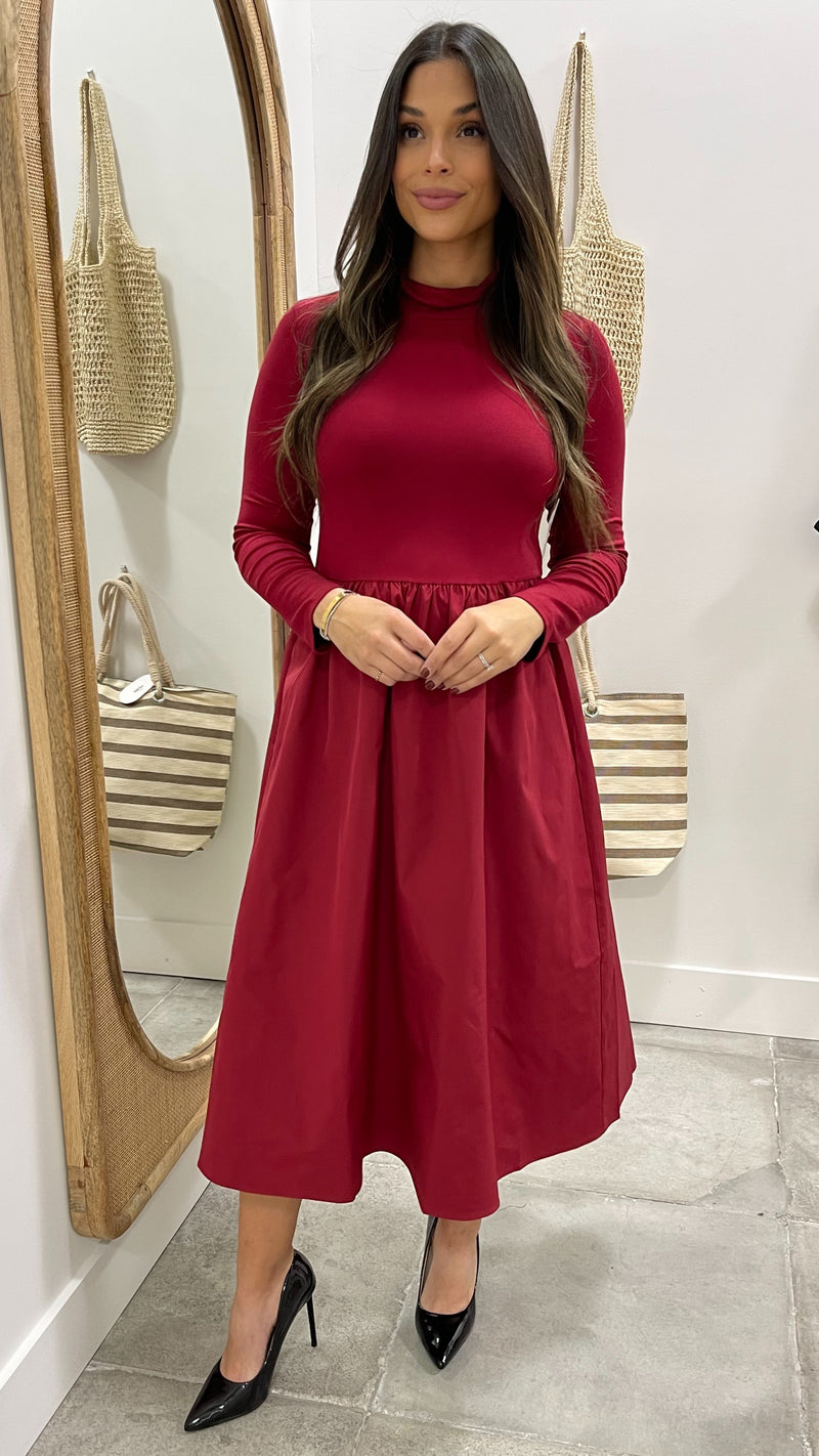 Luxe Harmony Mock Neck Midi Dress Burgundy