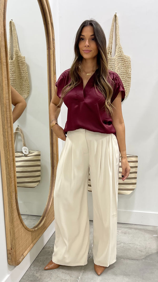 Maleah Wine Satin Blouse