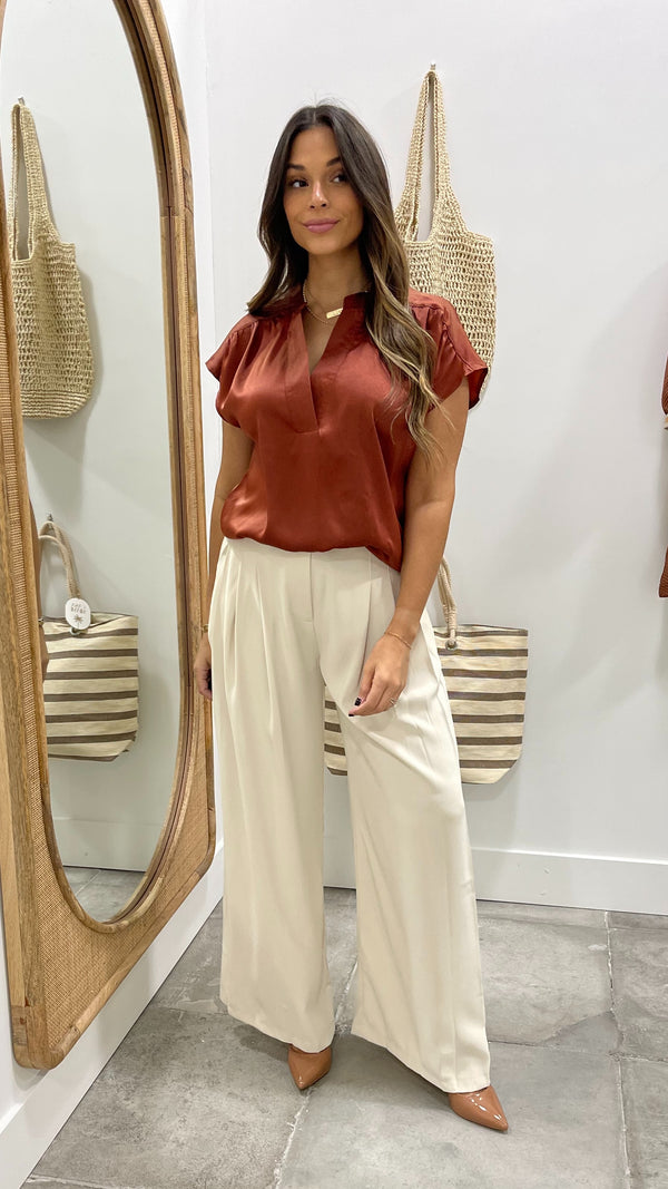 Valery Brick Satin Blouse