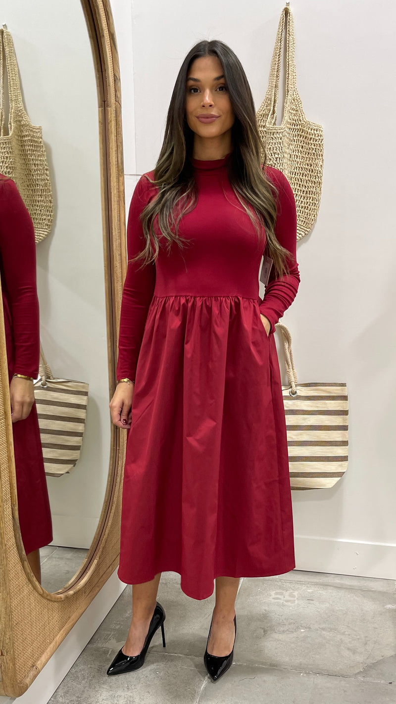 Luxe Harmony Mock Neck Midi Dress Burgundy
