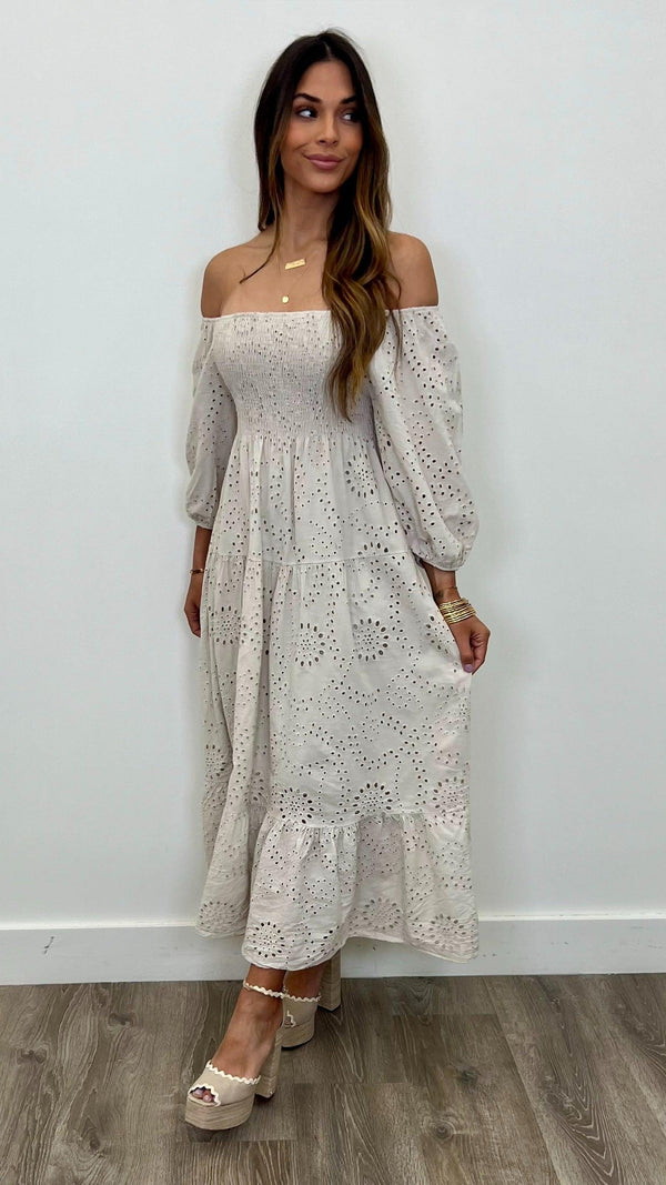 Isabella Eyelet Maxi Dress - PRINZZESA BOUTIQUE