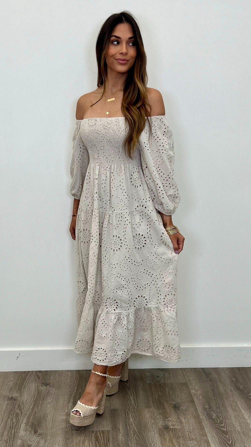 Isabella Eyelet Maxi Dress - PRINZZESA BOUTIQUE
