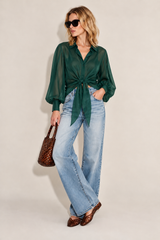 Italian Tie front Blouse in Green
