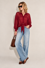 Italian Tie front Blouse in Burgundy