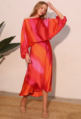 Pink Ombre Satin Boat Neck Blouson Top