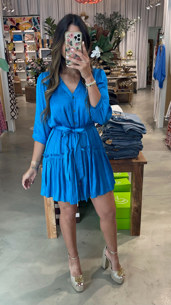 Aqua Blue V-Neck Mini Dress