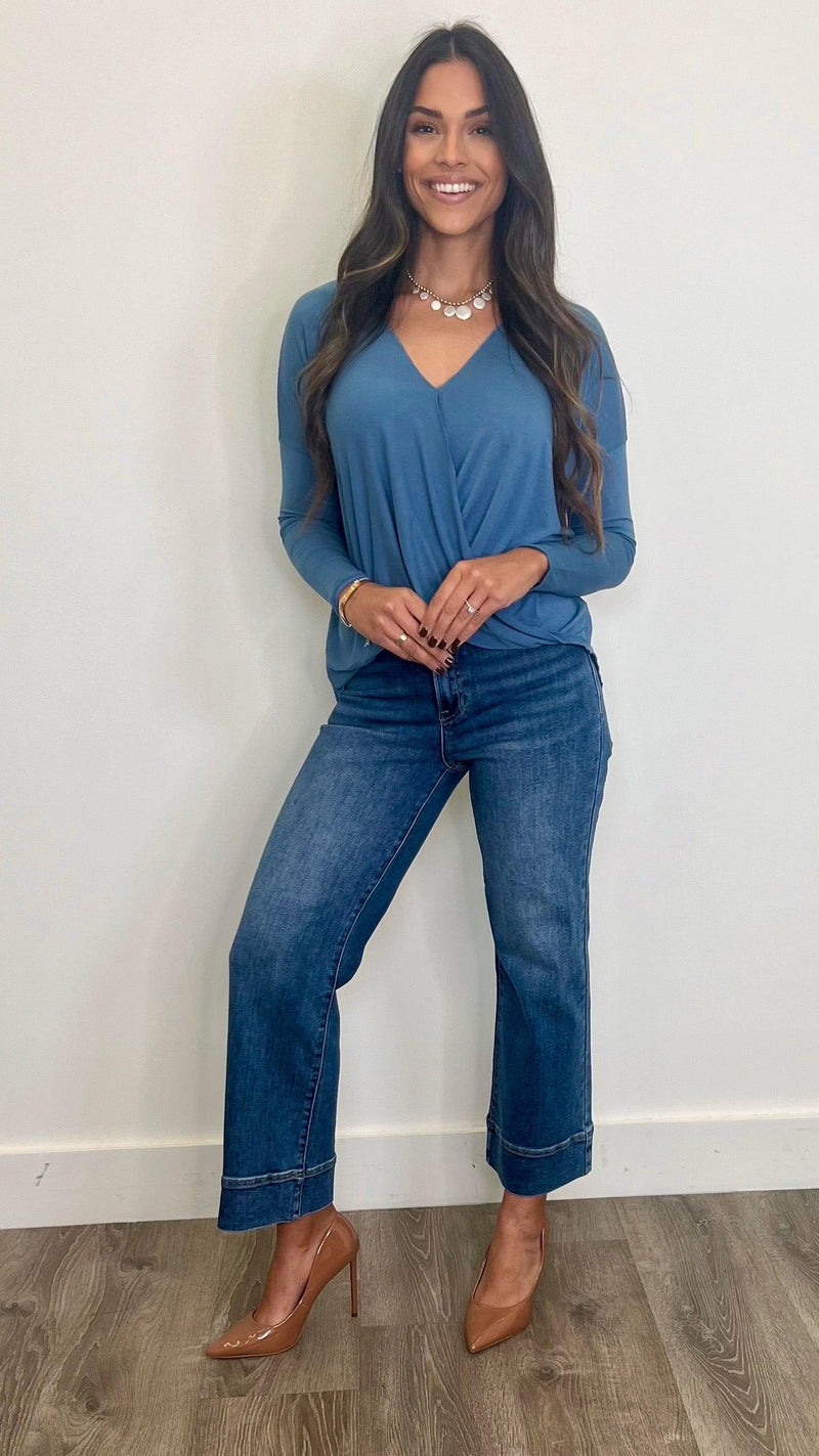 Indra Gray Blue Blouse - PRINZZESA BOUTIQUE
