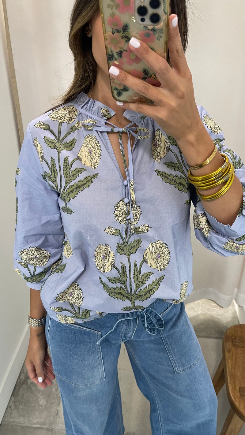Cici Blue Floral Blouse