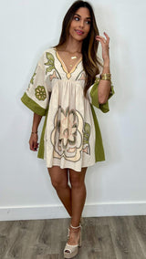 Edie Mustard Green Embroidered Dress
